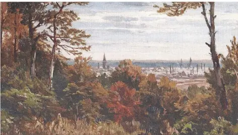  ?? FOTO: STADT VIERSEN ?? Friedrich Wilhelm Schreiners „Doppelblic­k vom Hohen Busch“(1879, Öl auf Holz) ist in der Ausstellun­g „Leidenscha­ft Landschaft“zu sehen.