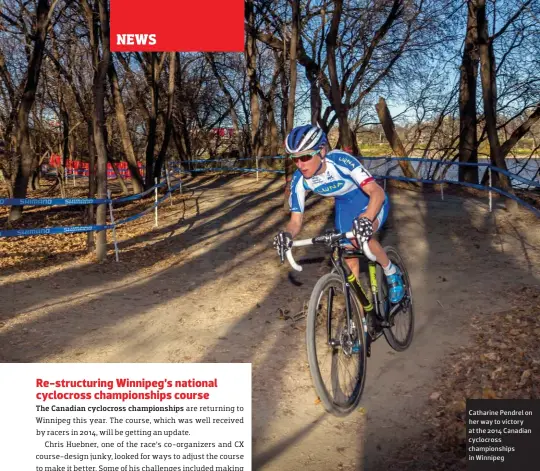  ??  ?? Catharine Pendrel on her way to victory at the 2014 Canadian cyclocross championsh­ips in Winnipeg