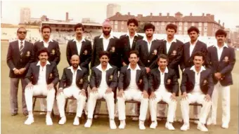  ??  ?? Players of the 1983 World Cup winning Indian cricket team led by Kapil Dev (sitting third from left) along with manager P. R. Man Singh (standing left) in this file photo.