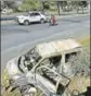  ??  ?? A damaged car at Murthal