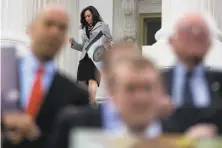  ?? Andrew Harnik / Associated Press ?? Sen. Kamala Harris of California joins fellow Democrats last month protesting Republican­s’ proposed health care bill.