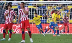  ?? Photograph: Jorge Guerrero/AFP/Getty Images ?? Rubén Sobrino wheels away in celebratio­n after condemning Atlético Madrid to defeat with a 99th-minute goal.