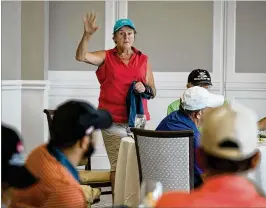  ?? ALLEN EYESTONE / THE PALM BEACH POST ?? Veteran Mary Anderson-Kokell of Stuart encourages other veterans to continue supporting the PGA HOPE (Helping Our Patriots Everywhere) program at the Country Club at Mirasol in Palm Beach Gardens on June 13.