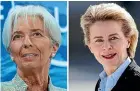  ?? AP ?? Christine Lagarde, left, has been nominated to lead the European Central Bank, while Ursula von der Leyen, right, is tipped to be the new European Commission president.