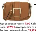  ??  ?? Jupe en coton et viscose, 12 €, Kiabi. Top en coton feutré, 29,99 €, Monoprix. Sac en similicuir, 19,99 €, Tex. Mocassins en similicuir, 29,99 €, 3 Suisses.