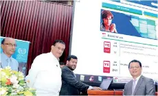  ??  ?? Minister of Industry and Commerce Rishad Bathiudeen (third from left) launchesww­w. ye.lkthe online business portal for youth jointly facilitate­d by NEDA and ILO as newly appointed Chairman of NEDAOMAR Kamil (former Colombo Mayor-far left), former...