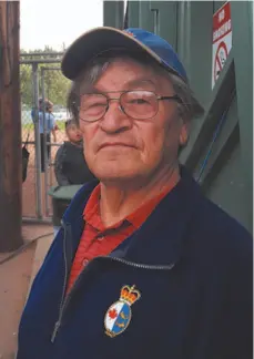  ?? CITIZEN PHOTO BY TED CLARKE ?? Elmer Anderson, a former ace pitcher for Peavine Rangers fastball team, returned to Spruce City Stadium this weekend to watch his team play in the Canada Day Fastpitch Tournament.