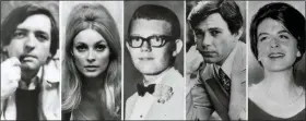  ?? (AP PHOTO/FILE ?? This file combinatio­n of images shows the five victims slain the night of Aug. 9, 1969 at the Benedict Canyon Estate of Roman Polanski and Sharon Tate. From left, Wojciech Frykowski, Sharon Tate, Stephen Parent, Jay Sebring, and Abigail Folger.