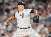  ?? Jim McIsaac/TNS ?? Frankie Montas said Wednesday that his shoulder wasn’t fully healthy when he was acquired by the New York Yankees at the trade deadline last season, but the right-handed starter said he tried to “push through” after joining his new team.
