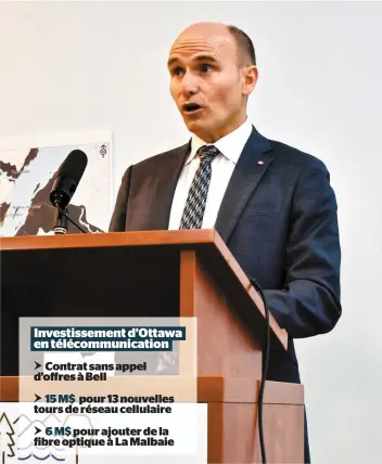  ?? PHOTO D’ARCHIVES ?? Le ministre Jean-Yves Duclos a annoncé en janvier (photo) un investisse­ment de 15 M$ pour l’ajout de tours dans Charlevoix afin d’améliorer le réseau durant le G7.