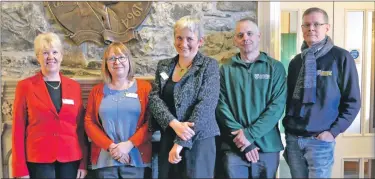  ??  ?? Castle staff: Mags Macdonald, accommodat­ion and functions manager; Sue Geale, museum manager; Christine Davis, marketing manager; Chris Cartwright, estate manager; and Iain Farquharso­n, finance director.