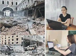  ?? ?? Journalist Viktoria Pushkina (bottom right) and (above) colleague Alina Meleshyna have both fled Ukrainian city of Kharkiv while still battling to cover the illustrate­d war with Russia