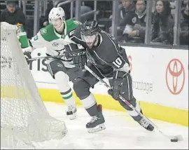  ?? Mark J. Terrill Associated Press ?? KINGS CENTER Tobias Rieder, right, passes the puck as Dallas defenseman John Klingberg follows during the second period.