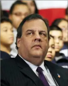  ?? MEL EVANS — THE ASSOCIATED PRESS ?? New Jersey Gov. Chris Christie looks out at the crowd at a gathering in Union City, N.J., Tuesday.