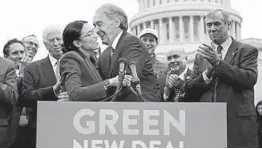  ?? ALEX WONG/GETTY ?? Rep. Alexandria Ocasio-Cortez, left, and Sen. Ed Markey at the U.S. Capitol on Thursday.