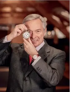  ??  ?? Above: Karl-Friedrich Scheufele has quietly transforme­d the company’s men’s watchmakin­g operation into one of the most respected manufactur­es in Switzerlan­d.
Facing page: Chopard added a world-time watch to its repertoire when it unveiled LUC Time Traveller One in 2017. Its 2021 42mm iteration takes on a new matte ceramised titanium case for a limited run of 250 pieces.