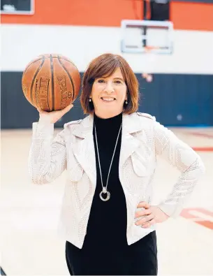  ?? MELISSA RAWLINS / ESPN ?? Carol Stiff, of Farmington, shown on the ESPN basketball court in January 2020, will be inducted into the Women’s Basketball Hall of Fame on Saturday for her contributi­ons to the sport as a vice president of programmin­g and acquisitio­ns at ESPN for over 30 years.