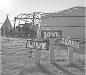  ?? BARBARA J. MINER PHOTOS ?? An elementary school for 6- to 13-year-olds at the water protectors’ encampment. It has a tepee, a yurt (a portable round tent), and also in the works is a long-house for the winter.