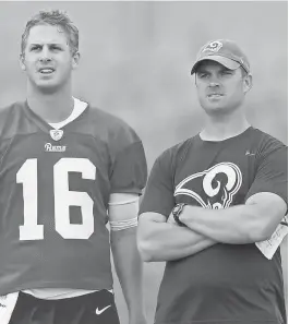  ?? KIRBY LEE/USA TODAY SPORTS ?? Zac Taylor, right, helped Jared Goff and the Rams reach the Super Bowl.