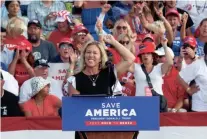  ?? STEPHEN ZENNER/AFP VIA GETTY IMAGES ?? Marjorie Taylor Greene revs up an Ohio rally.