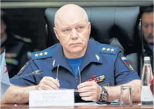 ?? AP ?? Igor Korobov, the head of the Main Directorat­e of the General Staff of the Russian Armed Forces, speaks during a news conference in the Russian Defence Ministry’s headquarte­rs in Moscow, Russia.