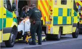  ?? Photograph: Mark Thomas/Alamy Live News/Alamy Live News. ?? Ambulances outside the Royal London Hospital in Whitechape­l. Prof Sir Andrew Pollard said the ‘ongoing horror’ in ICUs is now largely restricted to those who are unvaccinat­ed.