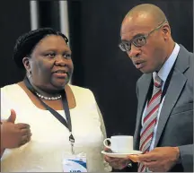  ?? Picture: SINO MAJANGAZA ?? SHARING VIEWS: Bhisho legislatur­e speaker Noxolo Kiviet chats with Tshepiso Matona, acting director general in Minister in the Presidency Jeff Radebe’s office, at a a conference in East London yesterday