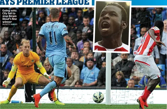  ?? PA/GETTY IMAGES ?? Going solo: City fail to stop Biram Diouf’s fine winner