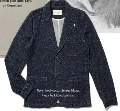  ??  ?? Navy wool-cotton jersey blazer,£250, by Oliver Spencer