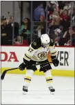  ?? AP FILE ?? Patrice Bergeron skates following the team’s loss to the Carolina Hurricanes in Game 7 on Saturday.