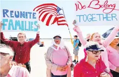  ??  ?? A file photo shows a small group of demonstrat­ors protests outside of the children’s tent encampment built to deal with the Trump administra­tions ‘zero tolerance’ policy in Tornillo, Texas, US. — Reuters photo