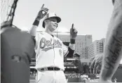  ?? NICK WASS AP ?? Orioles’ Ryan Mountcastl­e celebrates after his home run in during the third inning vs. the Blue Jays.