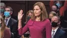  ?? DEMETRIUS FREEMAN/AP ?? Amy Coney Barrett is sworn in during Monday’s confirmati­on hearing.