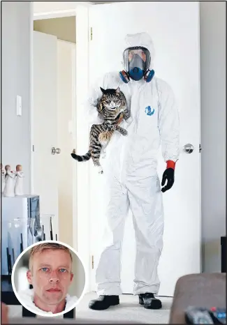  ?? Photo: DAVID WHITE/FAIRFAX NZ ?? Wellington-based forensic cleaner Rob Cousins is a dad and musician when he’s at home, with Twinkles the cat. By day, he scrubs deceased hoarders’ homes.