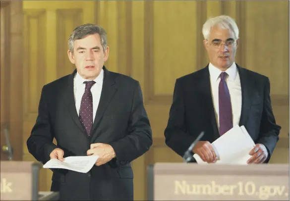  ??  ?? Prime Minister Gordon Brown and Chancellor Alistair Darling were faced with a ‘perfect storm’ of financial meltdown in 2008, which swept them from power in 2010.