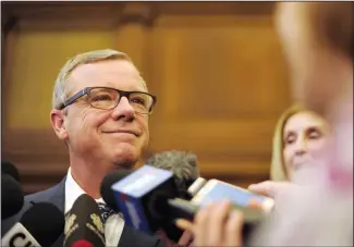  ?? CP PHOTO/MARK TAYLOR ?? The governing Saskatchew­an Party, the Opposition New Democrats and even the seatless Liberals will elect new leaders in the coming months, and that could affect the decadelong political status quo in the province. Saskatchew­an Premier Brad Wall speaks...