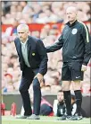  ?? (AP) ?? Manchester United manager Jose Mourinho (left), during the English Premier League soccer match between Manchester United and Leicester City at Old Trafford in Manchester, England on Sept 24.