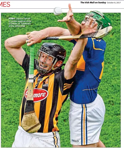  ??  ?? FURY: Jackie Tyrrell in action against John O’Dwyer of Tipperary in the 2014 final