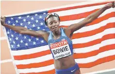  ?? — AFP photo ?? Tori Bowie wins the final of the women’s 100m athletics event at the IAAF World Championsh­ips at the London Stadium in London.