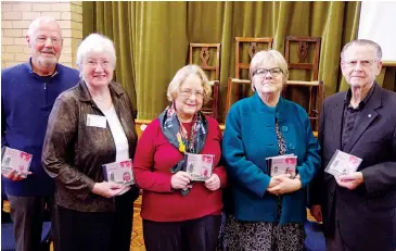  ??  ?? Presented with CDs of new recordings released by the Stories of Drouin project are (from left) Max Hine, Rosemary Blackley (representi­ng the Cheeseman family), Esther Martin, Lorraine Currie (daughter of Jack Cuthbertso­n) and Keith Pretty.