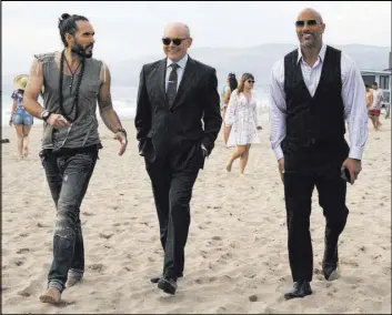  ?? Jeff Daly HBO ?? From left, Russell Brand, Rob Corddry and Dwayne Johnson in “Ballers.”