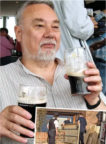  ??  ?? No charges: Pensioner Richard Osborn-Brooks. Right: Workmen board up his home