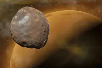  ??  ?? Phobos’s proximity to Mars makes the moon particular­ly prone to craters being created by sesquinary impacts