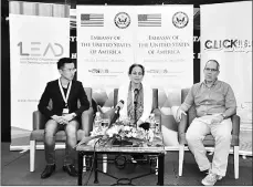  ??  ?? Lakhdhir (centre) at the press conference with Choo (left) and Whitaker .