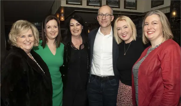  ??  ?? Mairead Sinnott, Rachel Murphy, Liz Hogan, Cathal O’Leary, Aoife Byrne and Sharon Ginnetty at a reception for the opening night of the Wexford Drama Festival in Simon’s recently. The festival had to be cut short due to Covid-19.