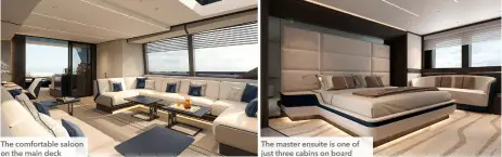  ?? ?? The comfortabl­e saloon on the main deck
The master ensuite is one of just three cabins on board