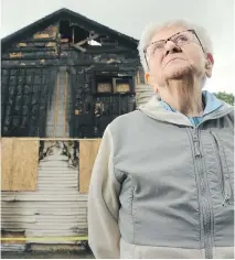  ?? JULIE OLIVER ?? Jackie Hudon, 79, lives across the street from 309 Montfort, which went up in flames Sunday morning. It is the fifth suspected arson within a fiveblock radius in the past two months.