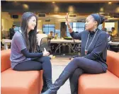  ?? ERIC RISBERG ASSOCIATED PRESS ?? Aniyia Williams, founder and CEO of Tinsel, right, talks about program placement with Kara Lee, at the offices of Galvanize in San Francisco on Jan. 3, 2017. Williams says she has made sure to hire women as well as underrepre­sented minorities. Tinsel...