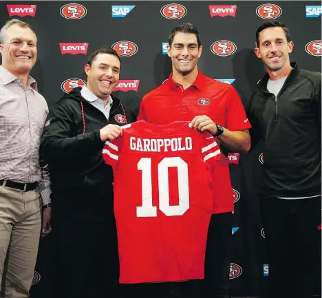  ?? SANTIAGO MEJIA/THE ASSOCIATED PRESS ?? The San Francisco 49ers are banking on the acquisitio­n of quarterbac­k Jimmy Garoppolo to help change the culture of losing that has permeated the once-proud franchise. The 49ers are 0-8 at the halfway point in the NFL schedule.