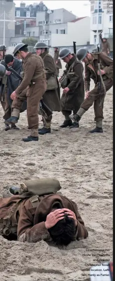  ??  ?? Cinematogr­apher Hoyte Van Hoytema and director Christophe­r Nolan on location. Left: Tom Hardy as Farrier.